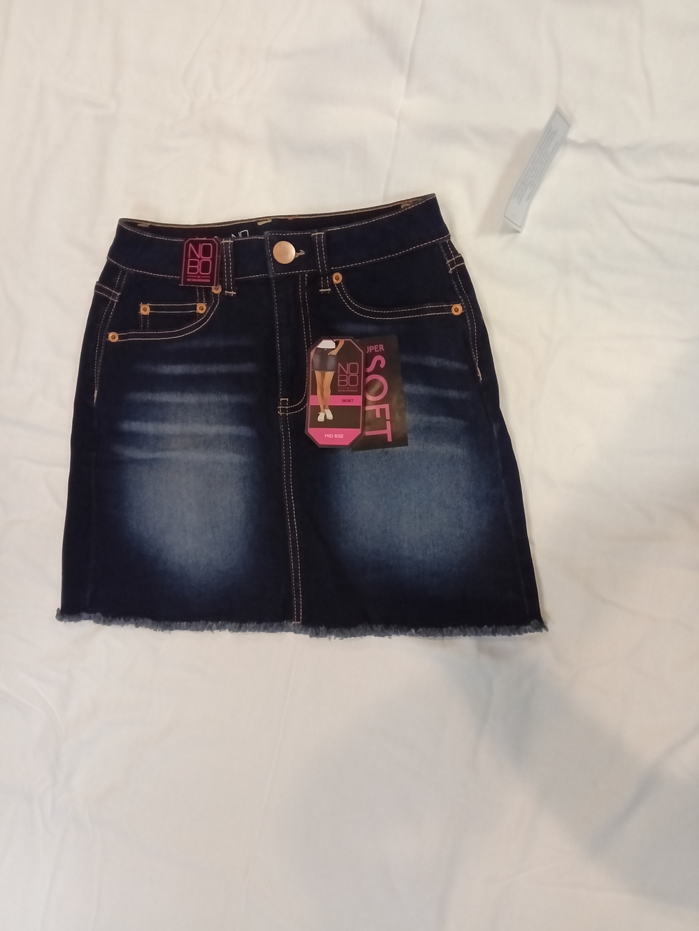No Boundaries Dark Blue Faded Denim Mini Skirt